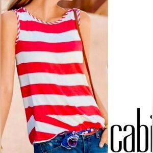 CAbi Carousel Tank Red/White Asymmetrical Candy Stripe Nautical Top Women’s Med